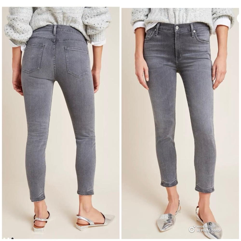 Citizens Of Humanity Rocket Crop High Rise Skinny Gray Stretch Jeans Size 24/25